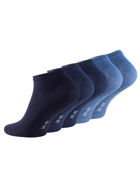 Essentials - Unisex Baumwoll Sneaker Socken 5 Paar Blautöne 35/38